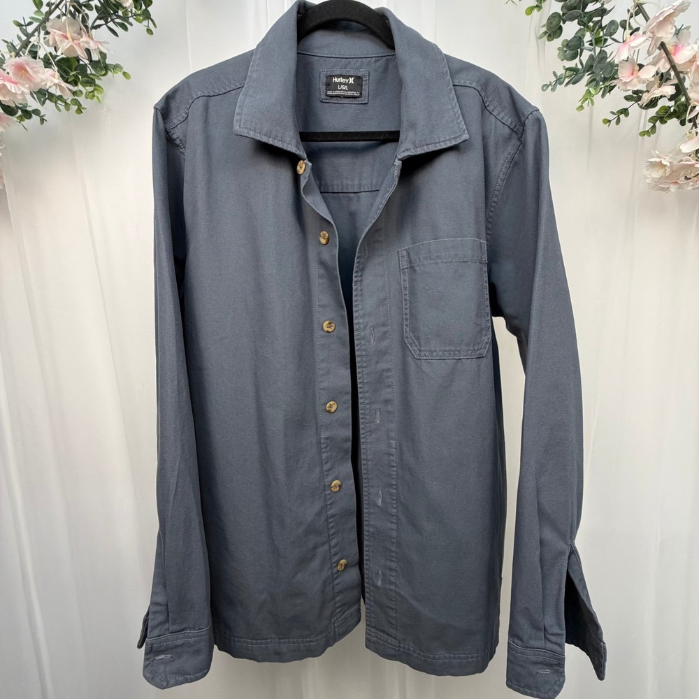 Hurley Mens Canvas Button Down Shirt Jacket Gray Long Sleeve HFA23VMJ-06645 L